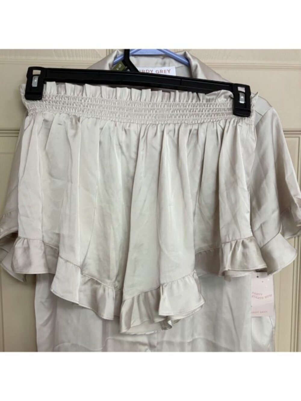 Birdie Gray Ester 2 Piece Satin Champagne Shortie Pajama Set - Picture 7 of 10